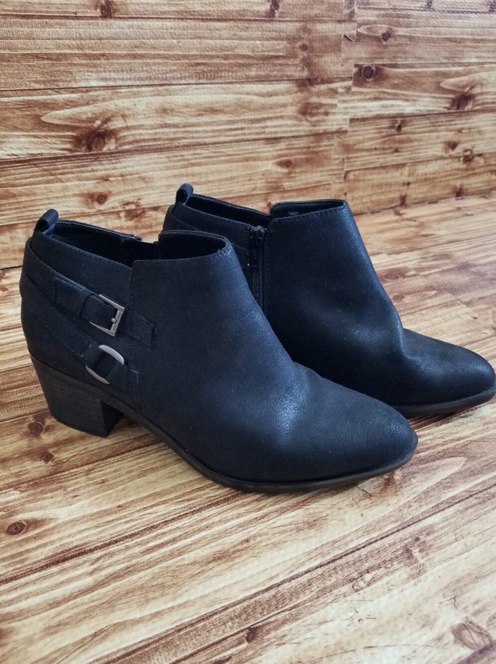 Rialto Black Ankle Boots Buckle Booties Women's Size 9.5 M Block Heel Zipper